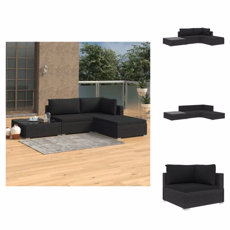 vidaXL Set da salotto da giardino 4 pezzi con cuscini in poly rattan nero - Set di mobili da giardino