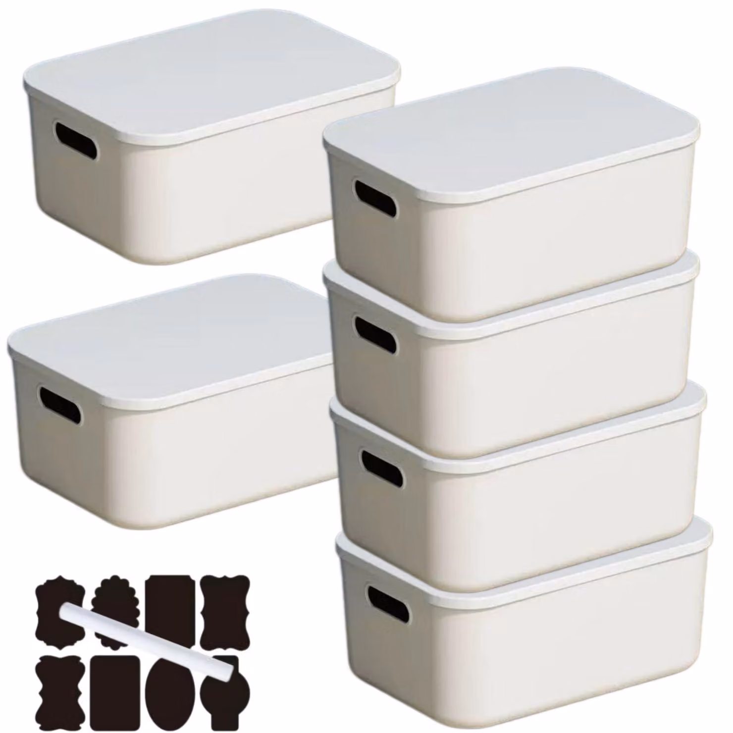 Elzusha - Contenitori impilabili con coperchio e maniglie - 6 pezzi - Bianco - 20 litri