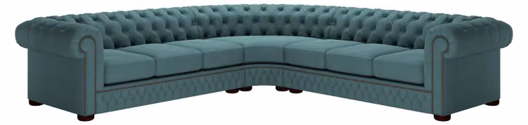 Ecksofa Ledersofa Blau Sofa Polster Eck Couch Garnitur Sitz Design Chesterfield