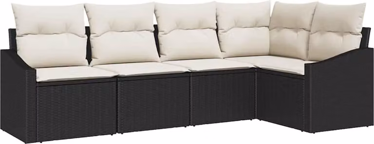 Set di divani con cuscino 5 pcs Nero polyrattan