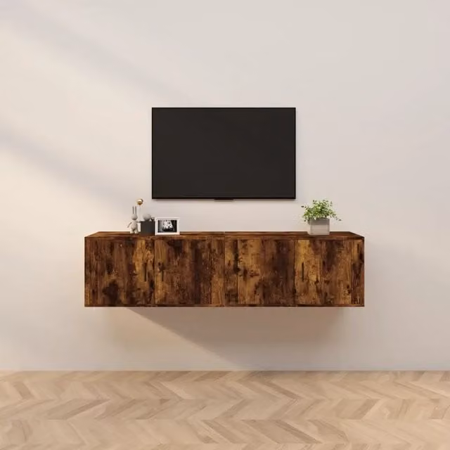 Set di 2 mobili porta TV da parete vidaXL in legno rovere fumo marrone L: 80 cm, P: 34,5 cm, H: 40 cm