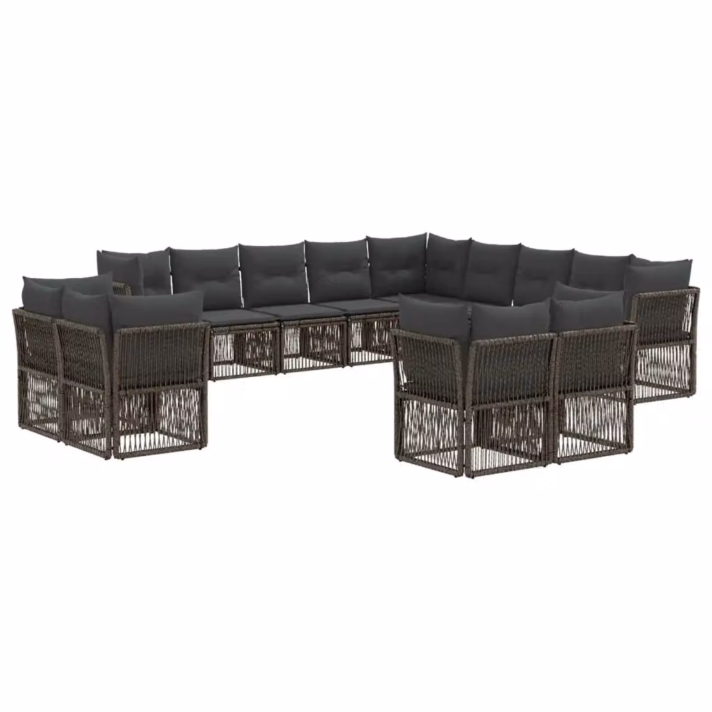 Set Divano da Giardino a Forma a U vidaXL in Polyrattan Grigio con Cuscini 13 Pezzi – 2