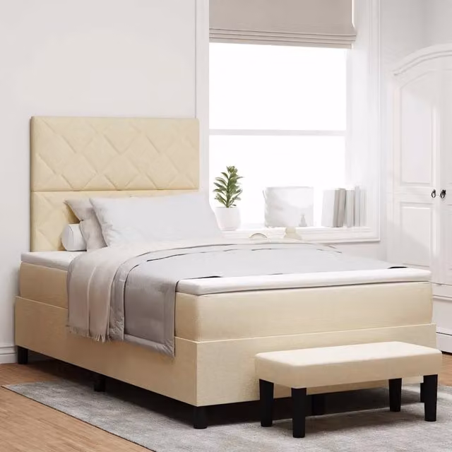 Letto a molle con testiera Crema 120 x 190 cm Tessuto 3344133