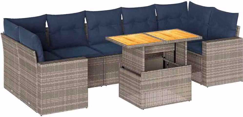 Set Divano da Giardino 8 pz con Cuscini Grigio in Polyrattan