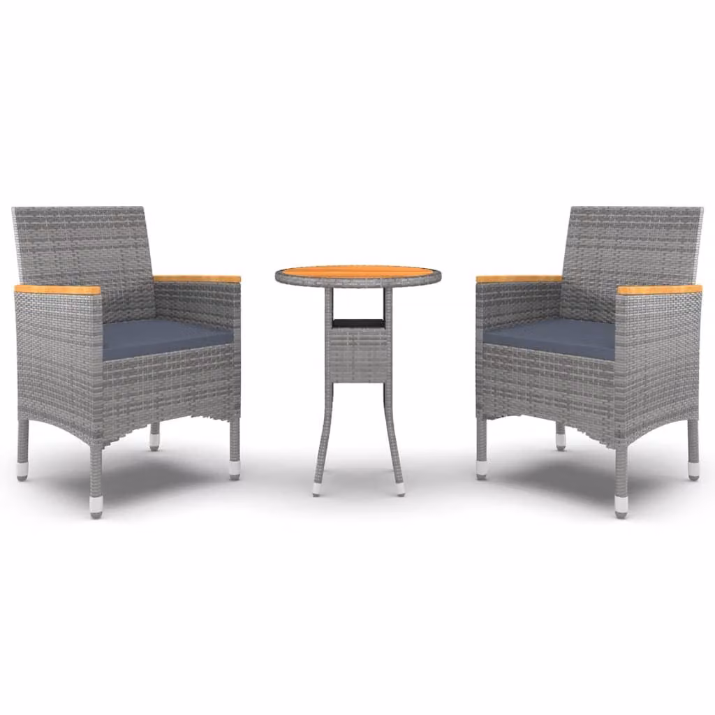 Set da Pranzo per Giardino 3 pz in Polyrattan Grigio