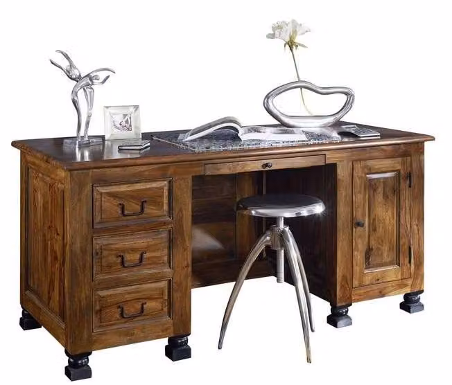 MASSIVMOEBEL24 | scrivania in legno di Sheesham / palissandro 150x70x75 marrone laccato NEW BOSTON #205