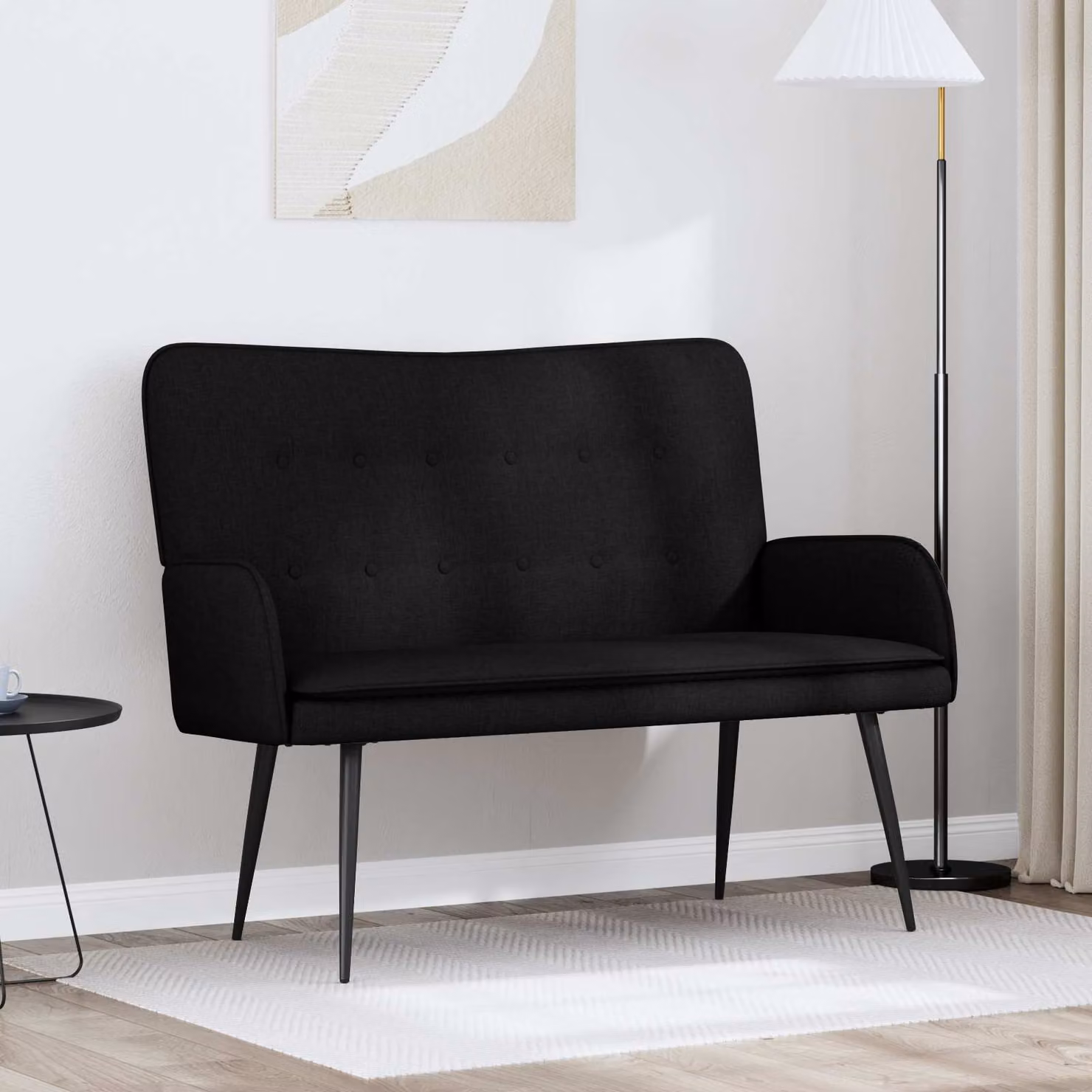 Divano a 2 posti vidaXL in tessuto nero con struttura mista per soggiorno o camera da letto L: 115 cm, P: 61 cm, H: 87 cm