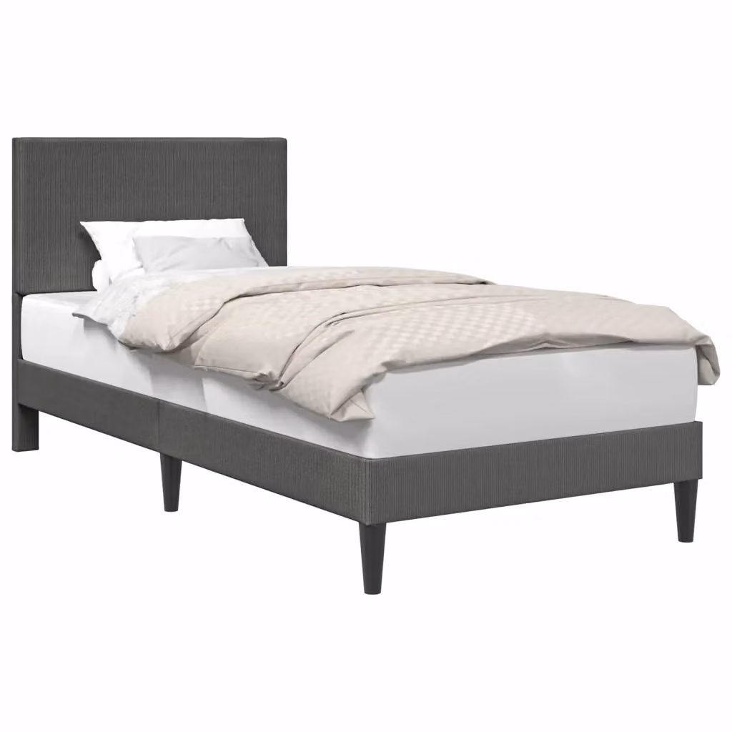 Struttura letto con giroletto imbottito in tessuto a coste grigio, L/P/H: 100 x 200 x 96 cm – 2