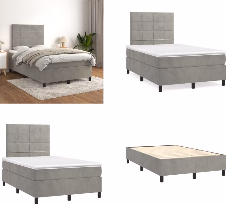 vidaXL Letto boxspring con materasso grigio chiaro 120x200 cm in velluto - Letto boxspring - Boxspringbetten - Bett - Schlafzimmermöbel