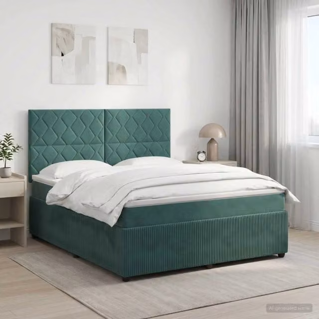Letto box spring con materasso ibrido vidaXL in velluto verde scuro L/P: 140 x 200 cm – 1