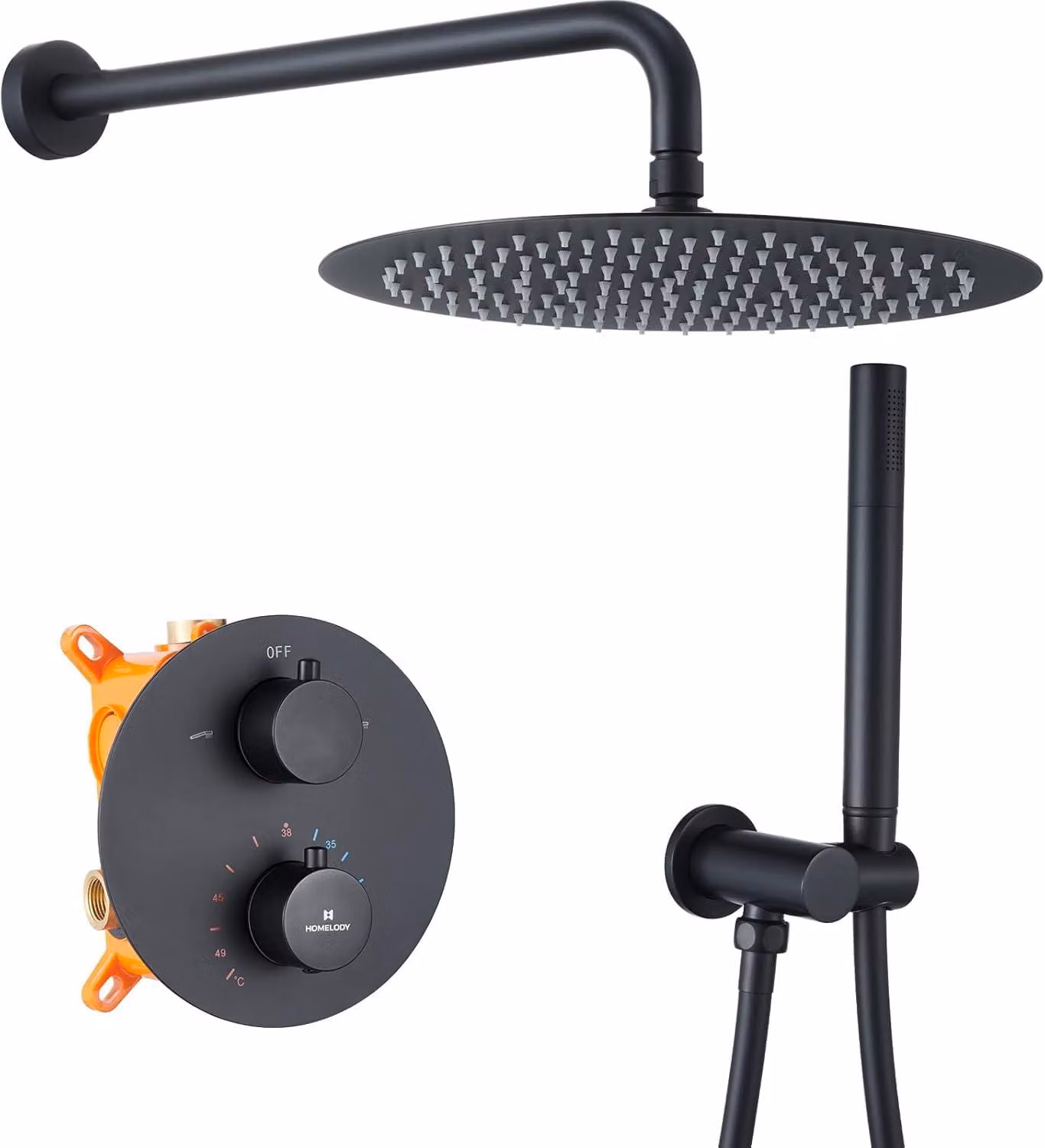 Sistema doccia a incasso, termostatico, 30 cm, doccia a pioggia, colore nero