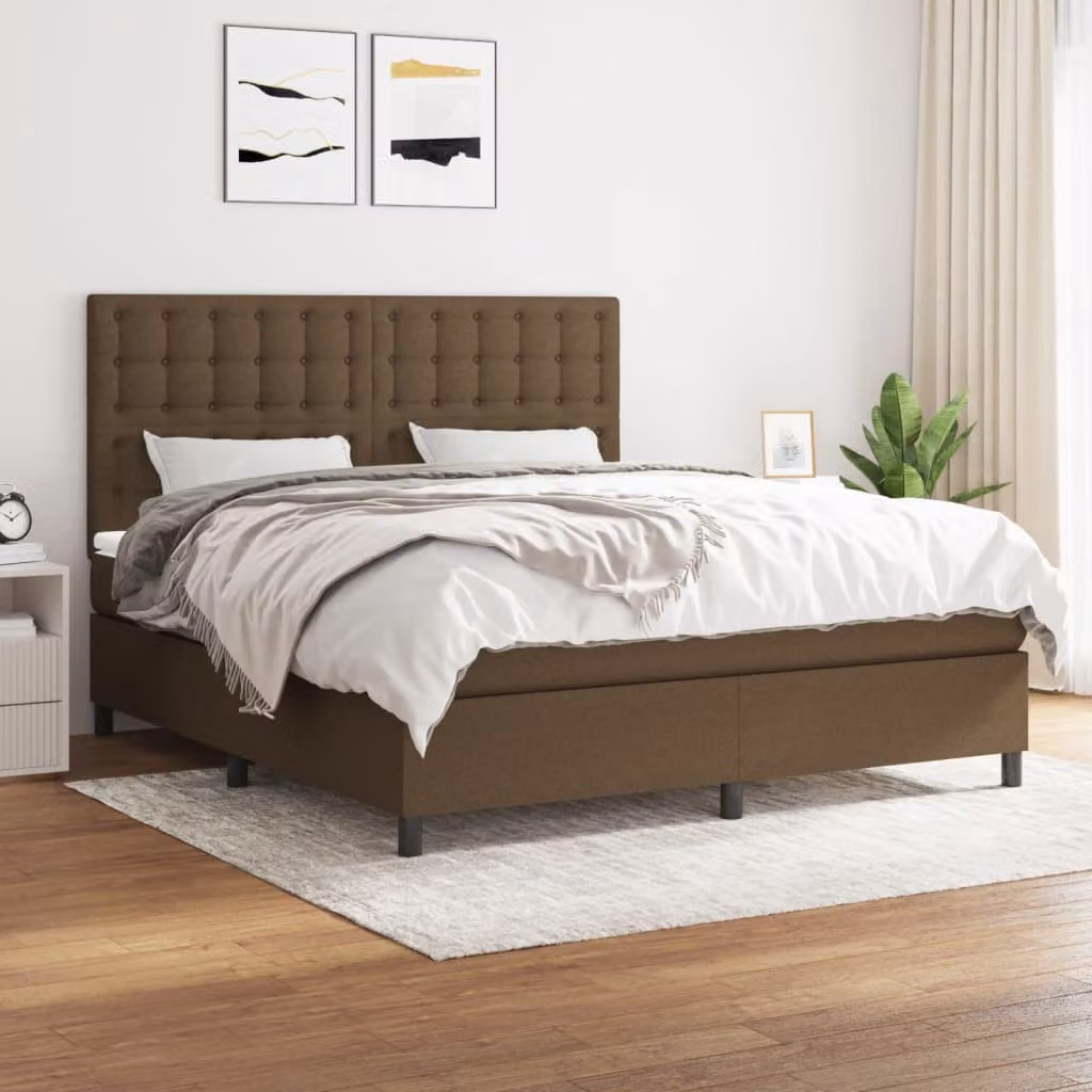 vidaXL Letto Ibrido con Giroletto a Molle e Materasso a Tasche Marrone e Bianco L/P/H: 180 x 200 x 128 cm