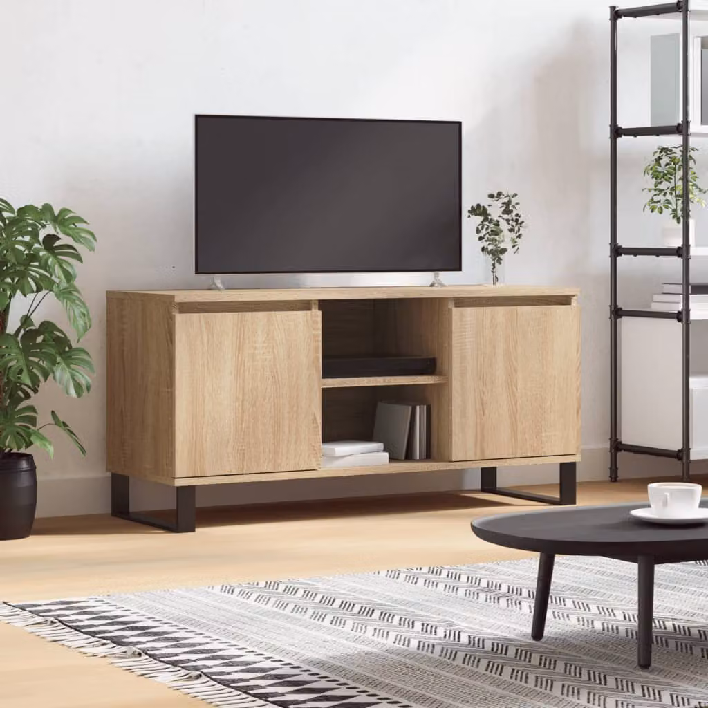 vidaXL Mobile Porta TV Rovere Sonoma con Ruote in Legno e Metallo, L 104 x P 35 x H 50 cm
