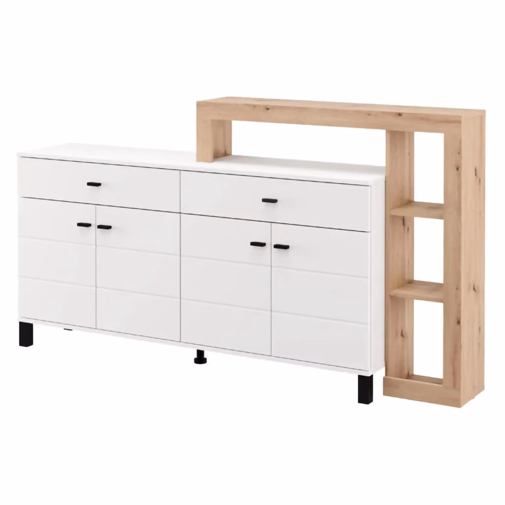 Madia Chefch DMORA con 7 ripiani, design moderno, Bianco e Brown, L: 183 cm, P: 35 cm, H: 101 cm – 2