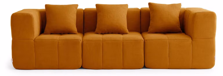 Divano componibile a 3 posti MILYSOFA SOFABULOUS, dal design lineare, in pregiato tessuto a riccioli, color cannella
