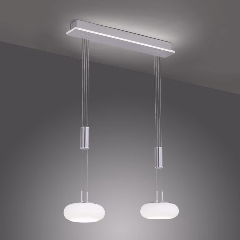 Q-Smart-Home Paul Neuhaus Q-ETIENNE LED a sospensione, 2 luci Q-Etienne, dimmerabile, Alluminio / Grigio / Zincato, Soggiorno / Sala da pranzo, Metallo, Moderno