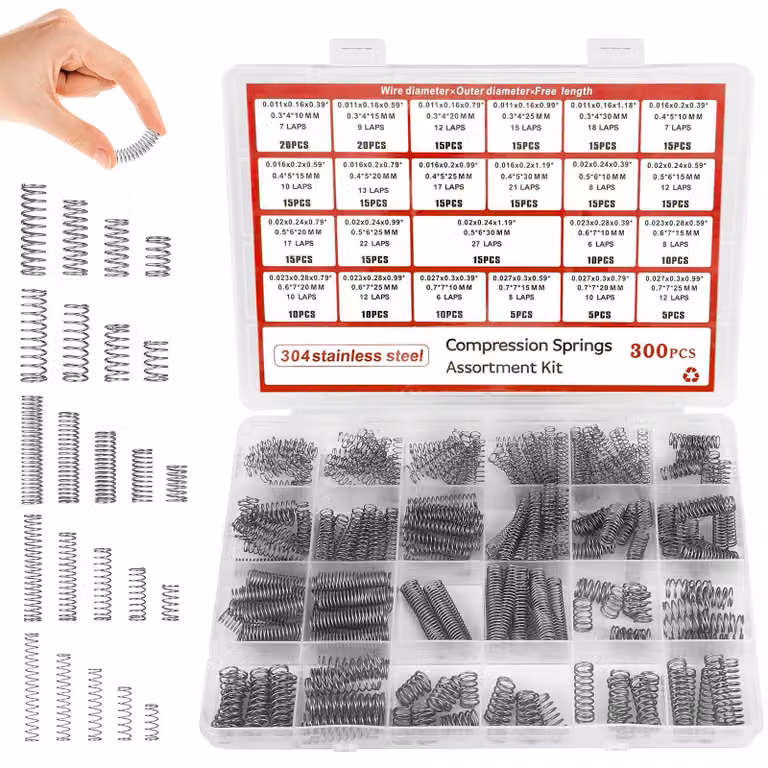 Set di 300 elementi di molle a compressione, in acciaio inossidabile 304, disponibili in 23 diverse dimensioni