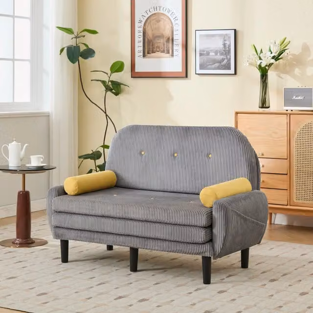 Divano letto con tessuto in velluto - Zephmum- Grigio, con vano di stoccaggio