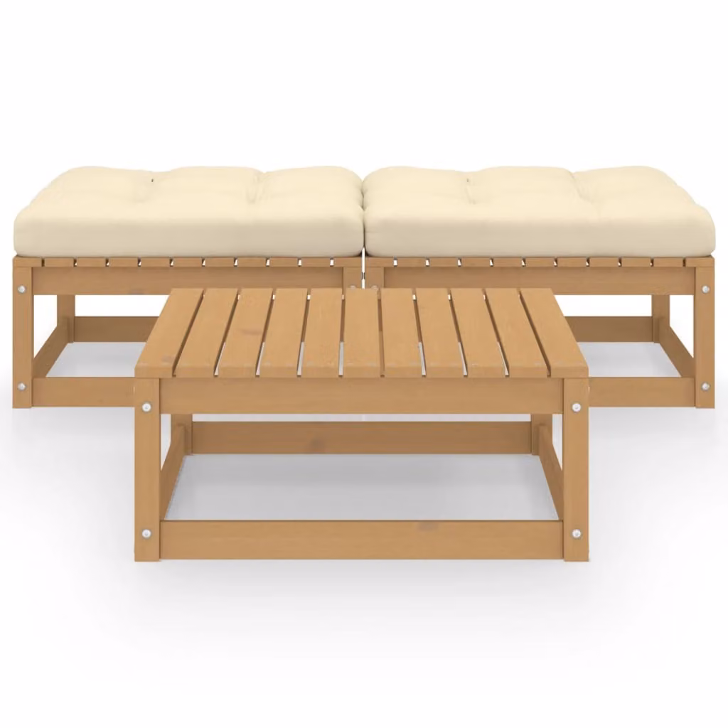 Set Divani da Giardino 3 pz con Cuscini Legno Massello di Pino