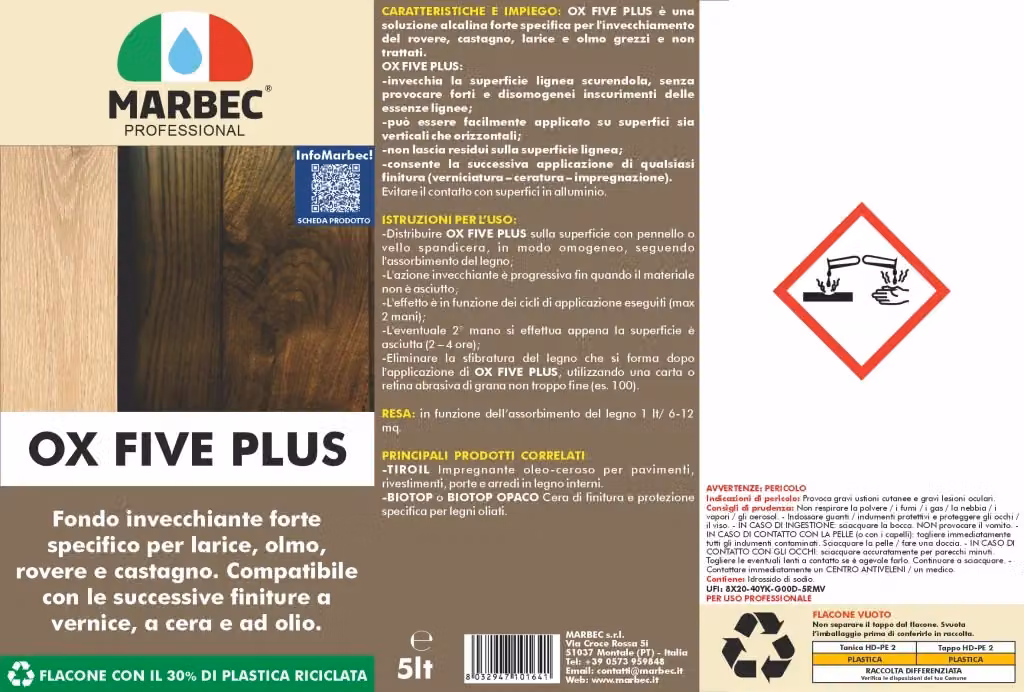 Invecchiante forte per legno Marbec OX-FIVE PLUS trasparente, confezione da 4 x 5 l – 2