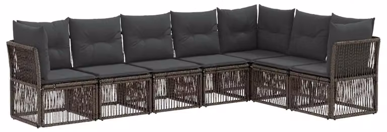 Set da giardino composto da 7 pezzi, colore grigio, realizzato in rattan sintetico