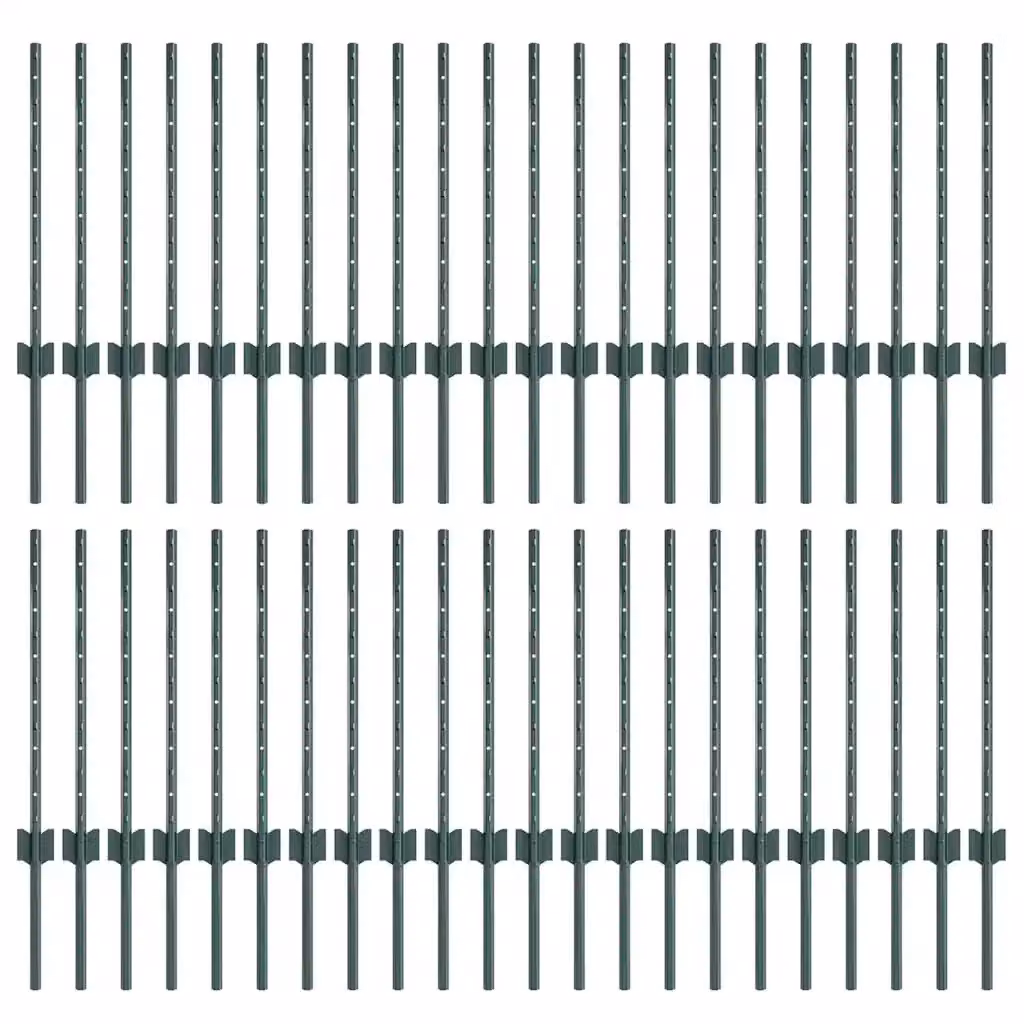 Set di 44 pali per recinzione rotondi in acciaio da interrare vidaXL, colore verde, Altezza: 100 cm – 2