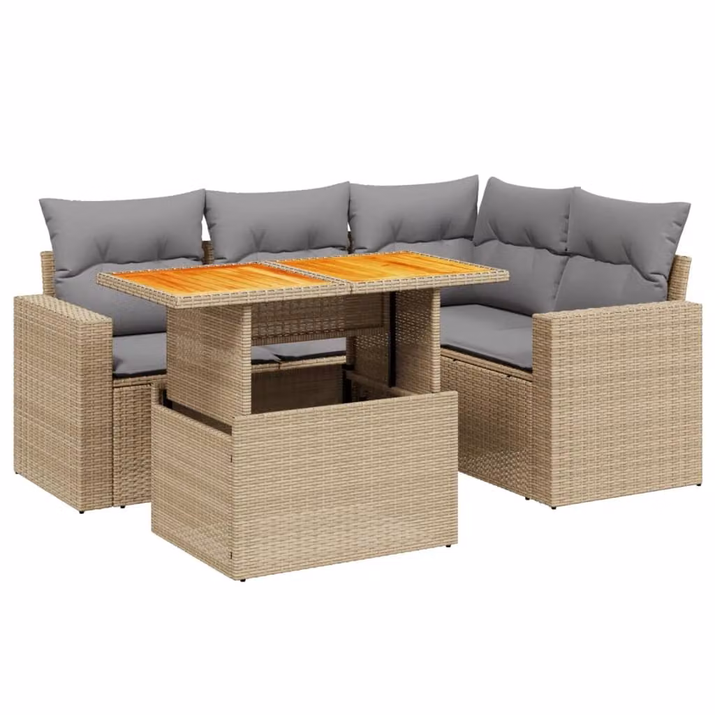 Set Divano da Giardino 5 pz con Cuscini Beige in Polyrattan