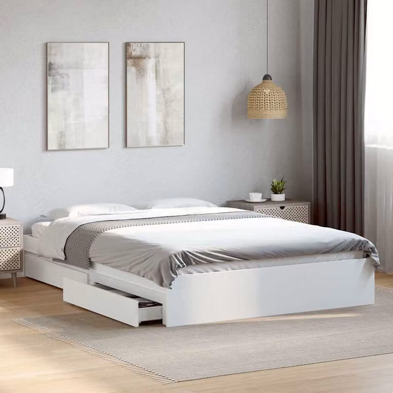 vidaXL Giroletto con Cassetti Bianco in Legno Multistrato L: 150 cm, P: 200 cm