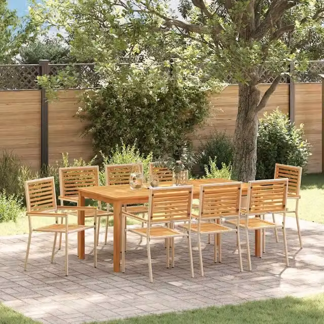 Set da Pranzo per Giardino 9 pz Beige Legno di Acacia Massello 3365546