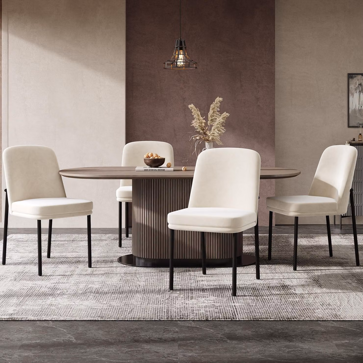 Set di 4 sedie da pranzo Fliek, sedie da cucina con cuscini di seduta rinforzati, sedie imbottite con gambe in metallo, sedia da salotto in velluto, 53x42,5x82 cm, nero