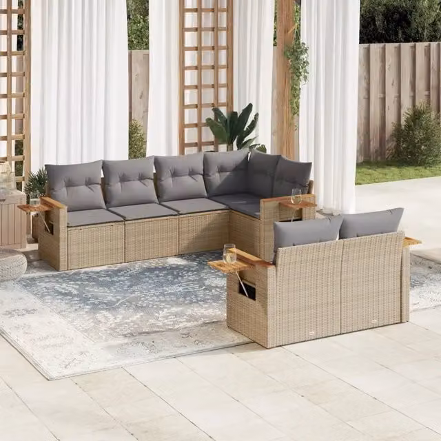 Set Divani da Giardino 7 pz con Cuscini Beige in Polyrattan 3259385