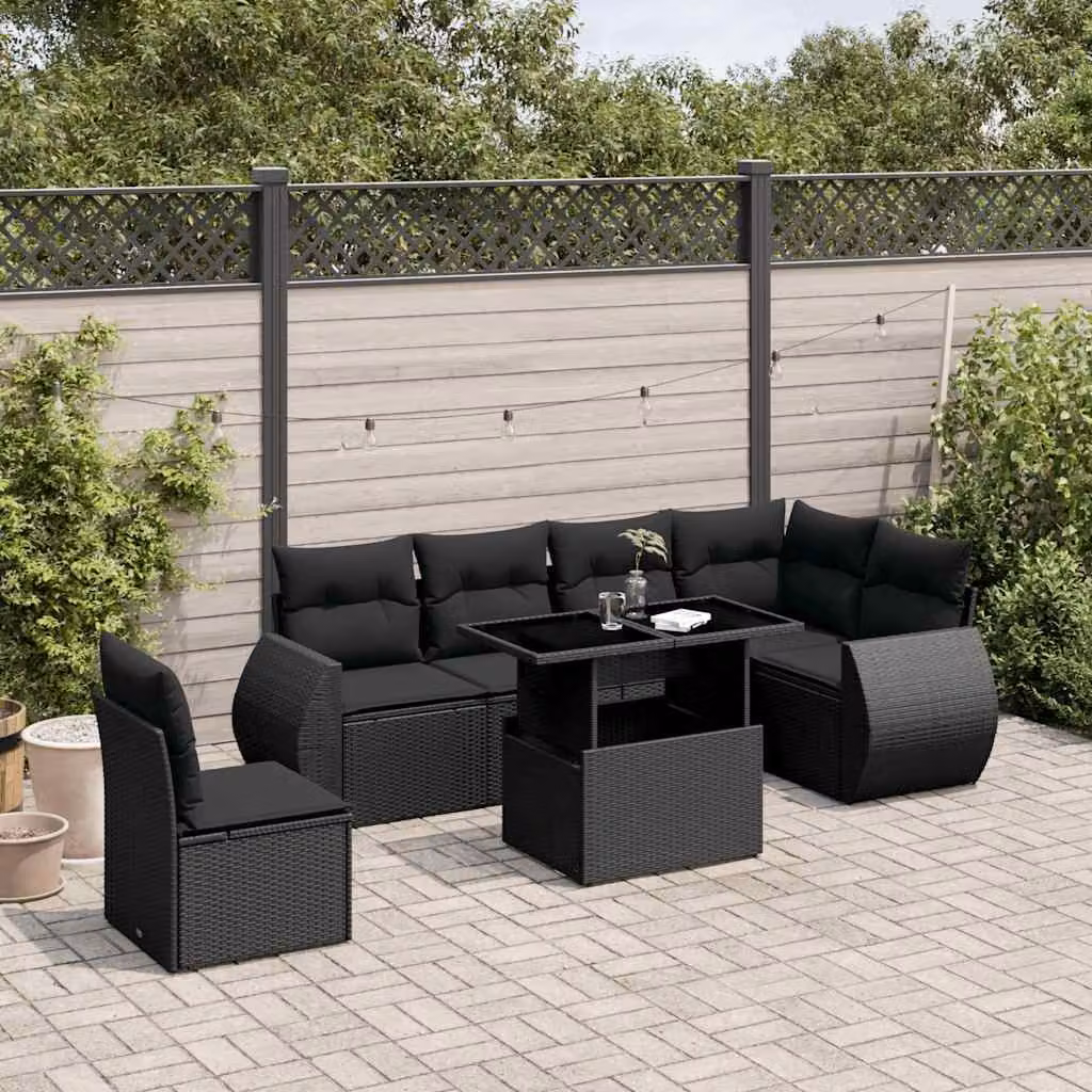 vidaXL Set Divano da Giardino a L con Cuscini Nero e Struttura in Metallo – 1