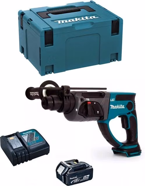 Tassellatore Makita DHR202RTJ1 con batteria 5,0 Ah, caricabatterie DC18RC e sistema di trasporto MAKPAC