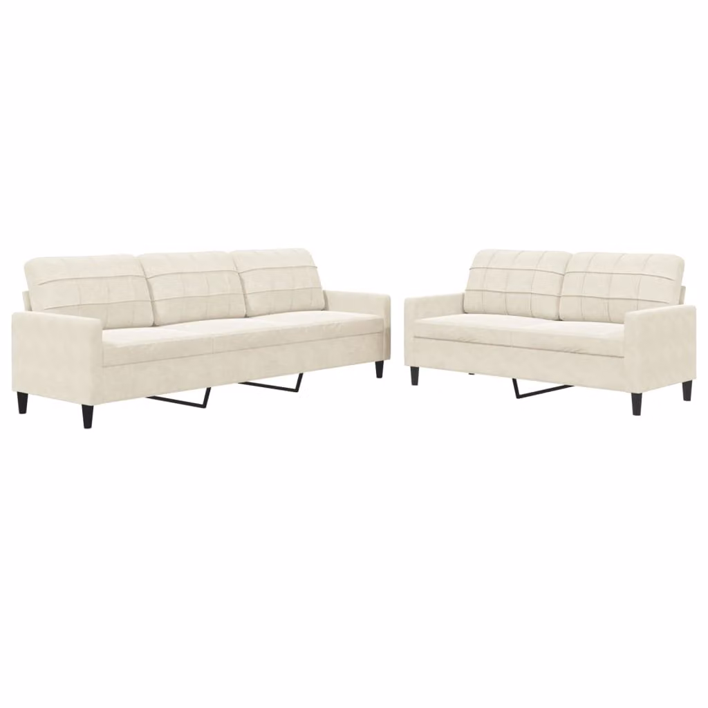 Set di Divani 2 pz con Cuscini Crema in Velluto
