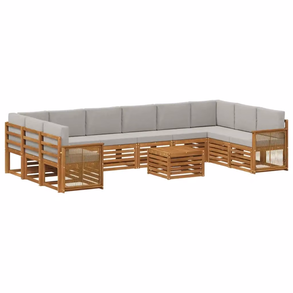 Set di divani da esterno a L con tavolino vidaXL in legno di acacia, 8 pezzi, Beige e Grigio – 2