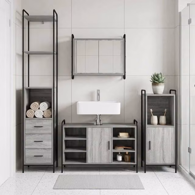 Set di Armadi da Bagno 3 pz Sonoma grigio 40 x 36 x 181 cm 3444564