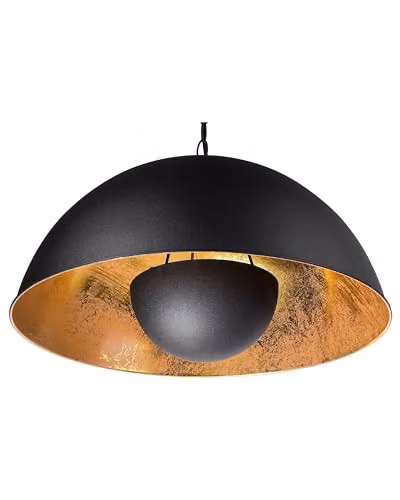 Lampadario in Metallo Nero e Oro con Paralume Tondo Look Industriale