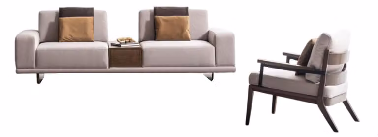 Modernes Beiges Wohnzimmer Set Designer 3-Sitzer Polstersessel 2tlg