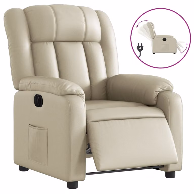 Poltrona Reclinabile Elettrica Crema in Pelle finta