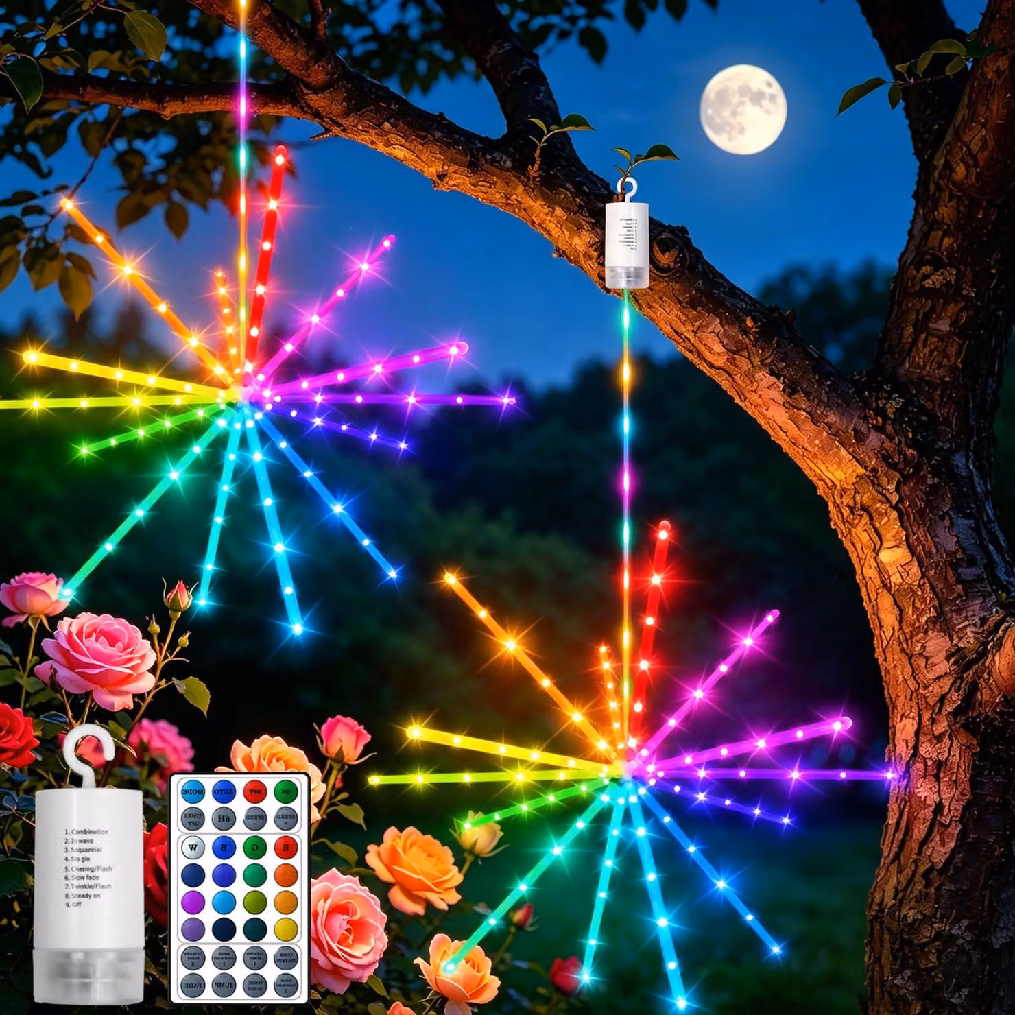 Confezione da 2 luci solari per giardino con 448 LED, 16 modalità, stile retrò