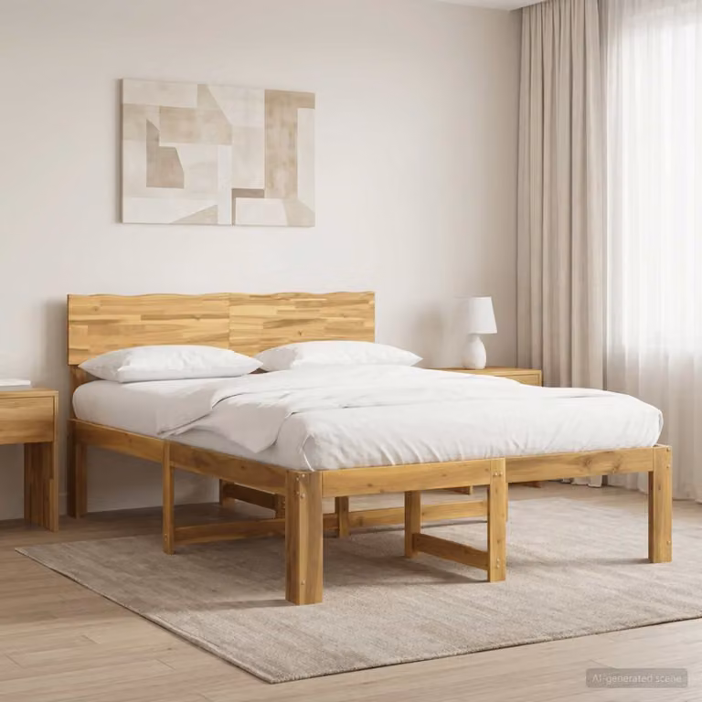 Letto matrimoniale con testiera vidaXL ROSTOCK in legno di acacia bianco L 139 cm x P 195,5 cm x H 91 cm