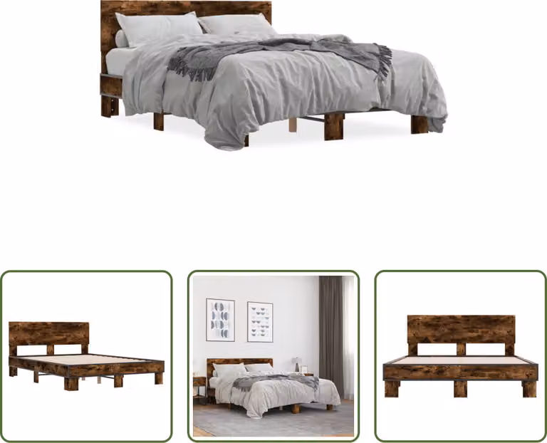 The Living Store Struttura letto in rovere fumé 120x190 cm in legno e metallo