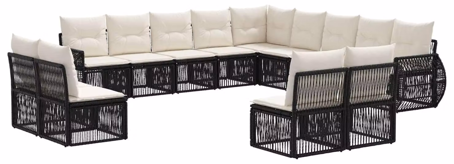 Set da giardino composto da 13 pezzi, in rattan sintetico nero e crema