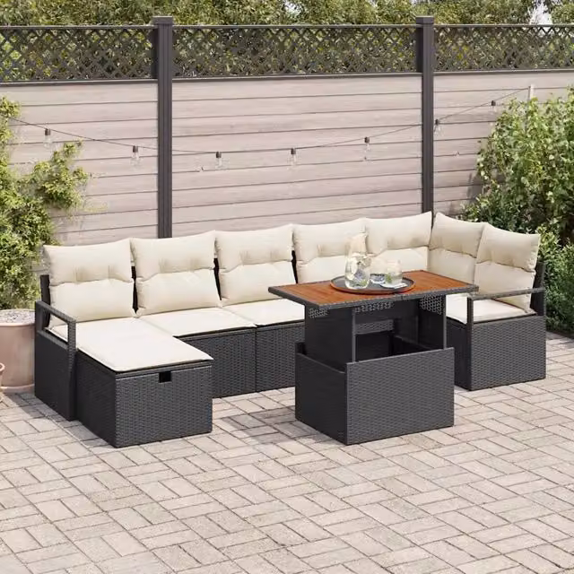 Set Divano da Giardino 8 pz Nero polyrattan 3360002