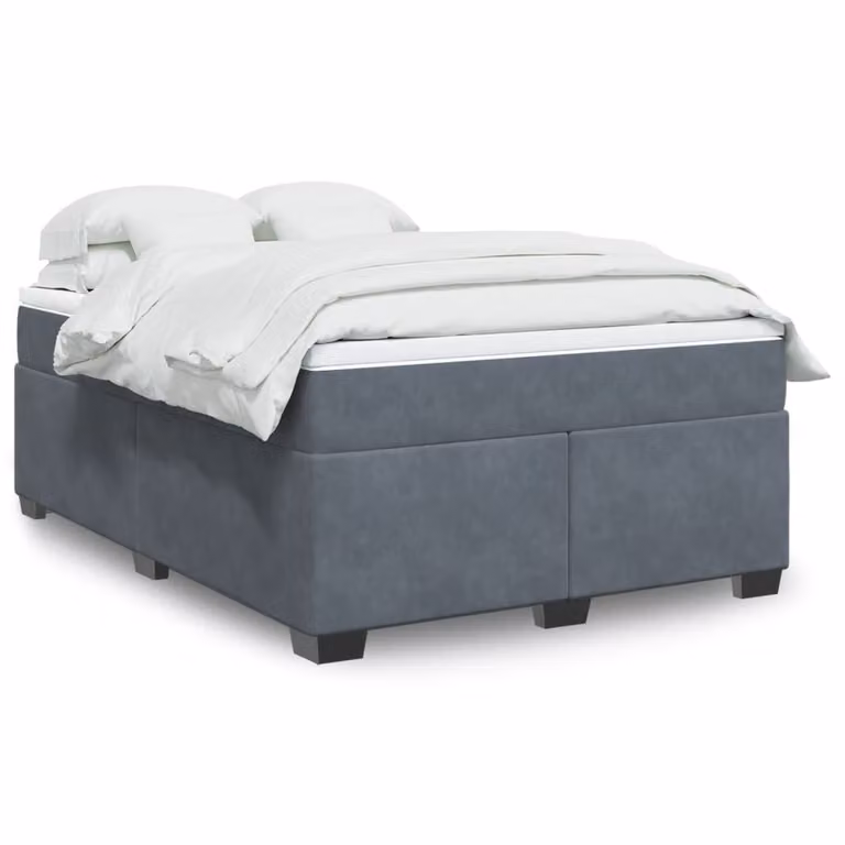 vidaXL Giroletto a Molle con Materasso Ibrido in Velluto Grigio, L/P/H: 140 x 190 cm