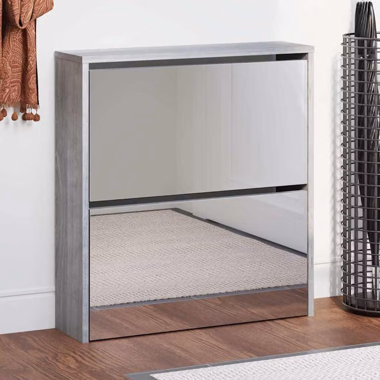 Scarpiera con specchio vidaXL a 2 livelli, Grigio, L: 63 cm, P: 17 cm, H: 67 cm