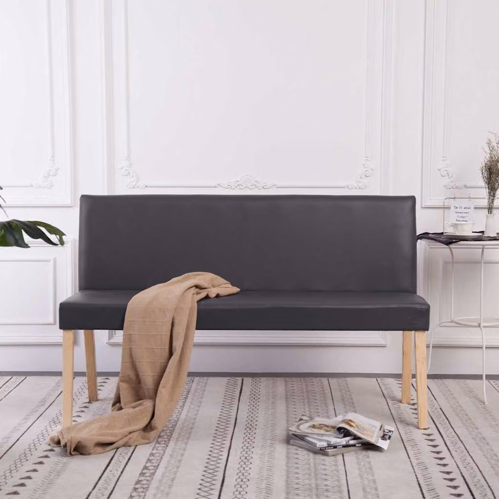 Panca vidaXL in similpelle grigia con struttura in legno di pino, L: 139,5 cm – 1