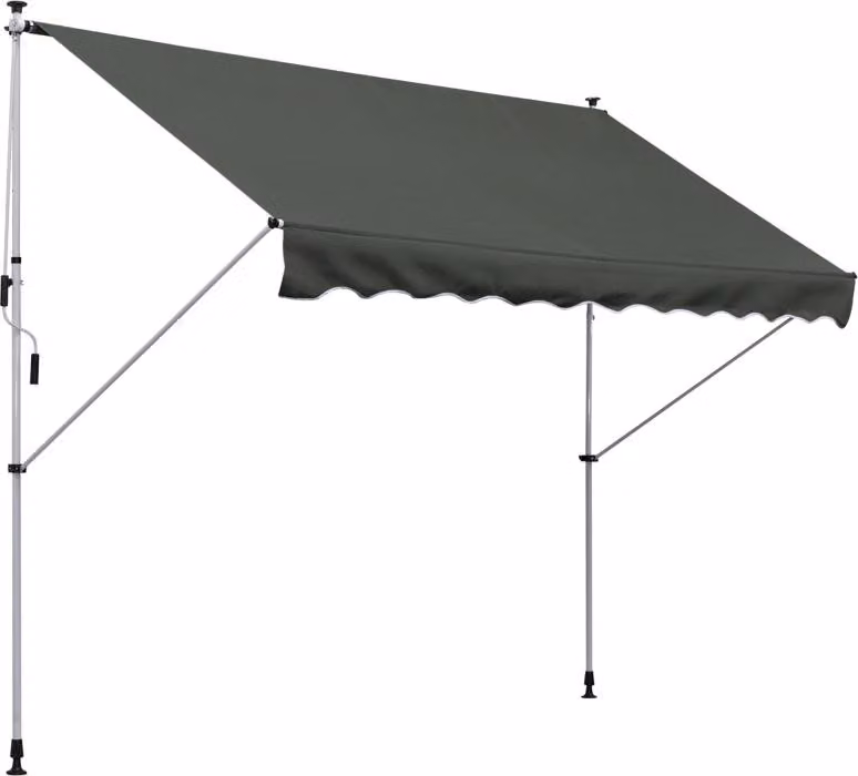 Moonbite Standmarkise autoportante, dimensioni 300 x 150 cm, con manovella, altezza regolabile da 1,7 a 2,8 metri, struttura verniciata a polvere, protezione solare e antipioggia, realizzata in poliestere, colore grigio
