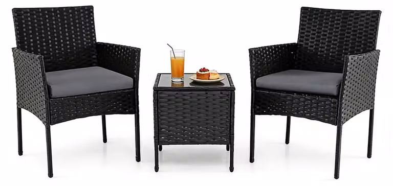 Set di mobili da giardino KOMFOTTEU, set di mobili da balcone in rattan con cuscini removibili, set lounge con 2 poltrone e tavolo, gruppo sedute per giardino, terrazza, balcone, cortile (grigio)