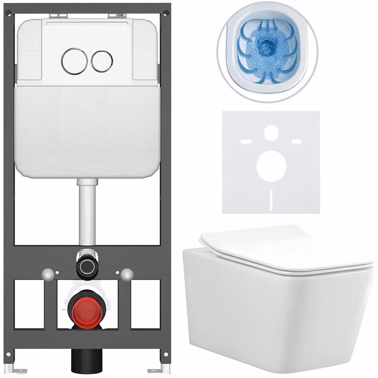 CERANO - Set WC da incasso Forte - bianco lucido - pulsante Prime/Duoalo, bianco - sospeso - installazione pre-parete/cartongesso - 51x36 cm